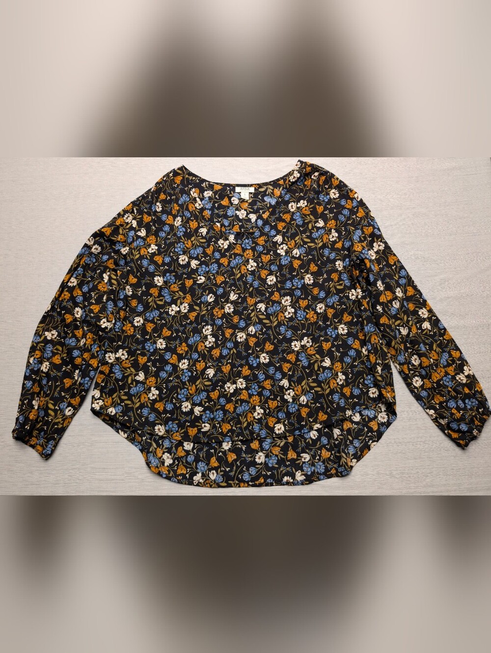 a.n.a Crop Top Black Floral Print Stretch Casual Pleated Shoulders L